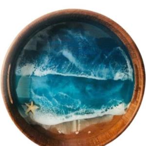 3D Ocean Theme Blue and White Round Serving Tray/ Coastal Charcuterie/Cheese Board