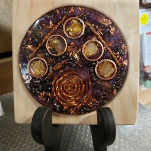 Orgonite - 4 Inch Coaster with Wood Base