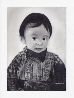 Commission Custom 9x12" Black and White Human Portrait Drawing - 1 person