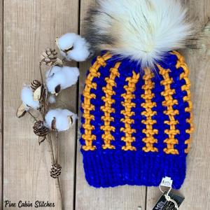 Merino Wool Adult Toque - Blue with Orange Accent