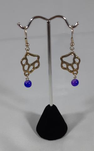 Pierced earrings, open paw print with royal blue bead