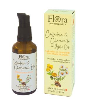 FLORA Organic Calendula & Chamomile Infused in Organic Golden Jojoba Oil. 100% Natural Moisturizer for Skin. Body & Face Oil. Regenerative, Emollient & Anti-aging 1.7fl oz
