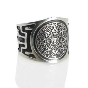 Sterling Silver Oxidized Aztec Calendar Ring