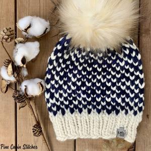 Merino Wool Adult Toque - Blue with White Brim