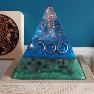 Orgonite - 4 Inch Pyramid with Wood Base